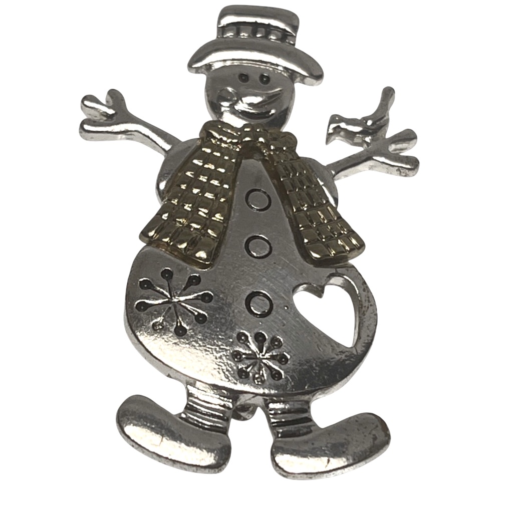 Silver Tone 2 Snowman Brooch Used Sold As Is